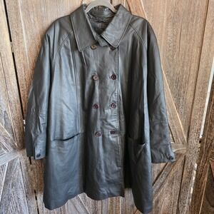 Venezia Vitale Jacket Women's Size B2 Black Leather Pea Coat Pockets Vintage